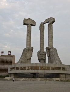 Monument "Hammer, hammer and paint brush" in Pyongyang, North Korea